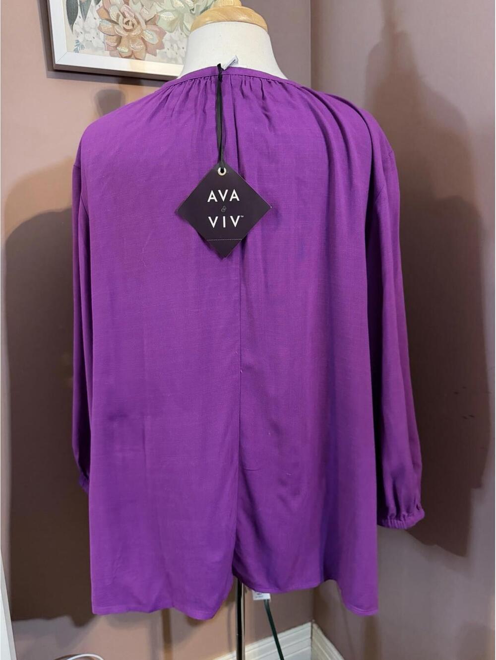 Ava & Viv Rayon Pullover Blouse Womens Size 1X Purple 3/4 Sleeve New - Picture 3 of 9